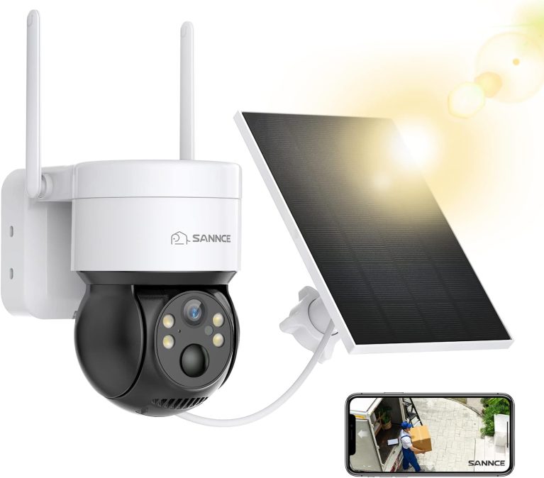 SANNCE 4MP 360° Surveillance Extérieure Caméra WiFi Solaire Batterie PTZ Caméra 6300mAh, Étanche IP65, PIR Détection, Vision Nocturne Couleur